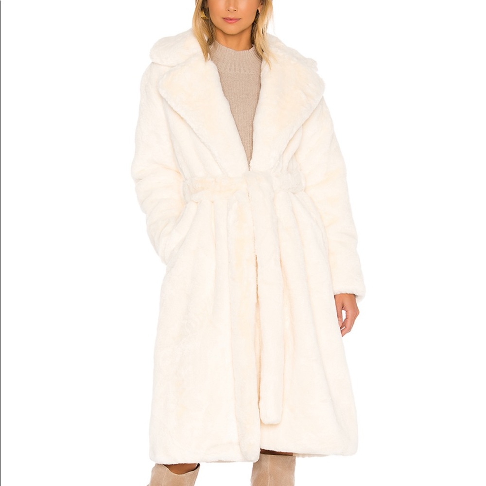 Apparis ivory faux fur long coat